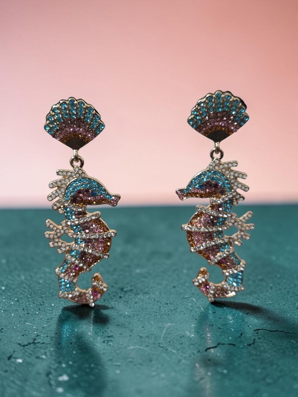 Sasdified Boutique Nwt Seahorse Drop Earrings with Multi-Color Crystals